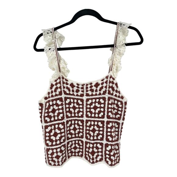 Marine Layer top Cora Crochet tank top brown cream Small S - Picture 1 of 7
